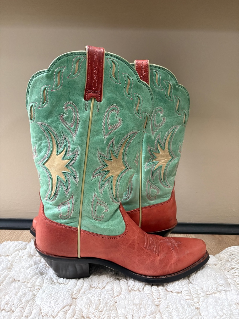 Ariat Women's Manzanita Western Boots Size 7.5 | Pink Green Leather Boho Cowgirl - Picture 7 of 14